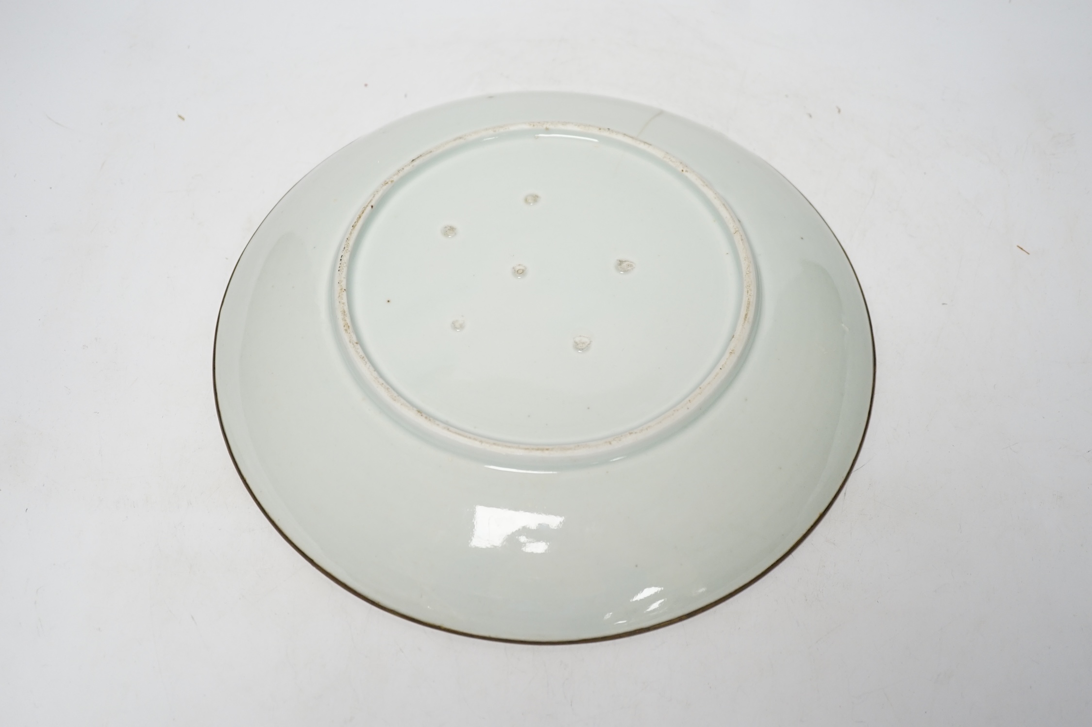 A Japanese Arita blue and white 'egret or heron' dish, 18th century, 28cm